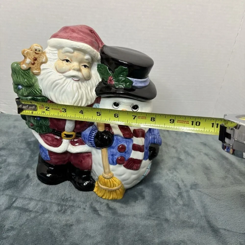 Vintage Jay Imports Santa And Snowman Ceramic Cookie Jar